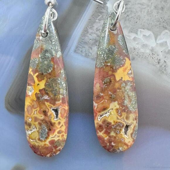 Sterling Elongated Teardrop Red Marcasite Slab Dangle Earrings For Women #226 - Picture 6 of 10